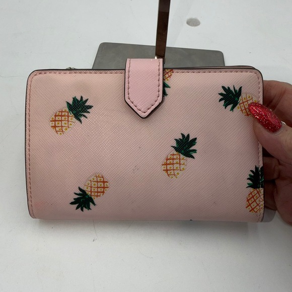 Kate Spade Pink Pineapple Print Bifold Wallet Wristlet - Picture 3 of 8